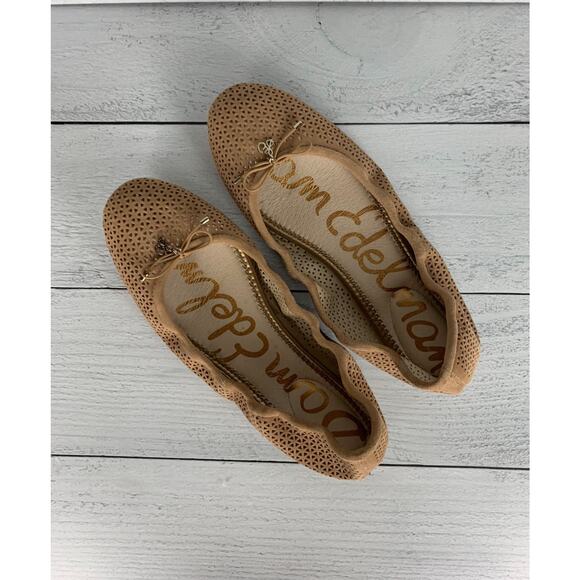 Sam Edelman Women's Size 10 Felicia 2 Perforated Tan Beige Leather Ballet Flats - Picture 6 of 15